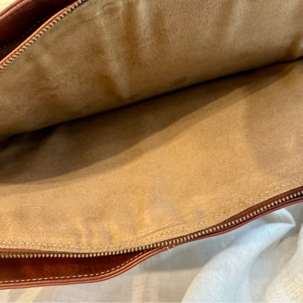 Cognac Genuine Leather Crossbody Satchel | Vintage Style Work Tote - Picture 11 of 12